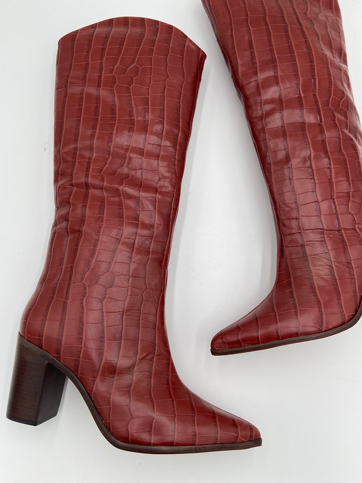 Schutz Maryana Block Boots in Croc Brown Red