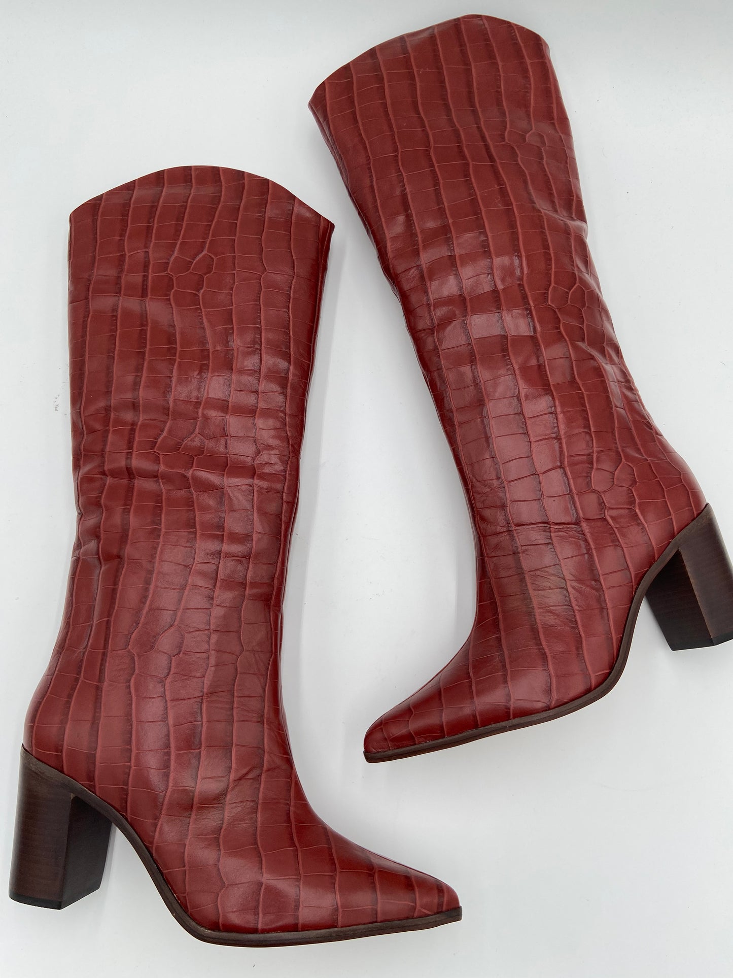 Schutz Maryana Block Boots in Croc Brown Red