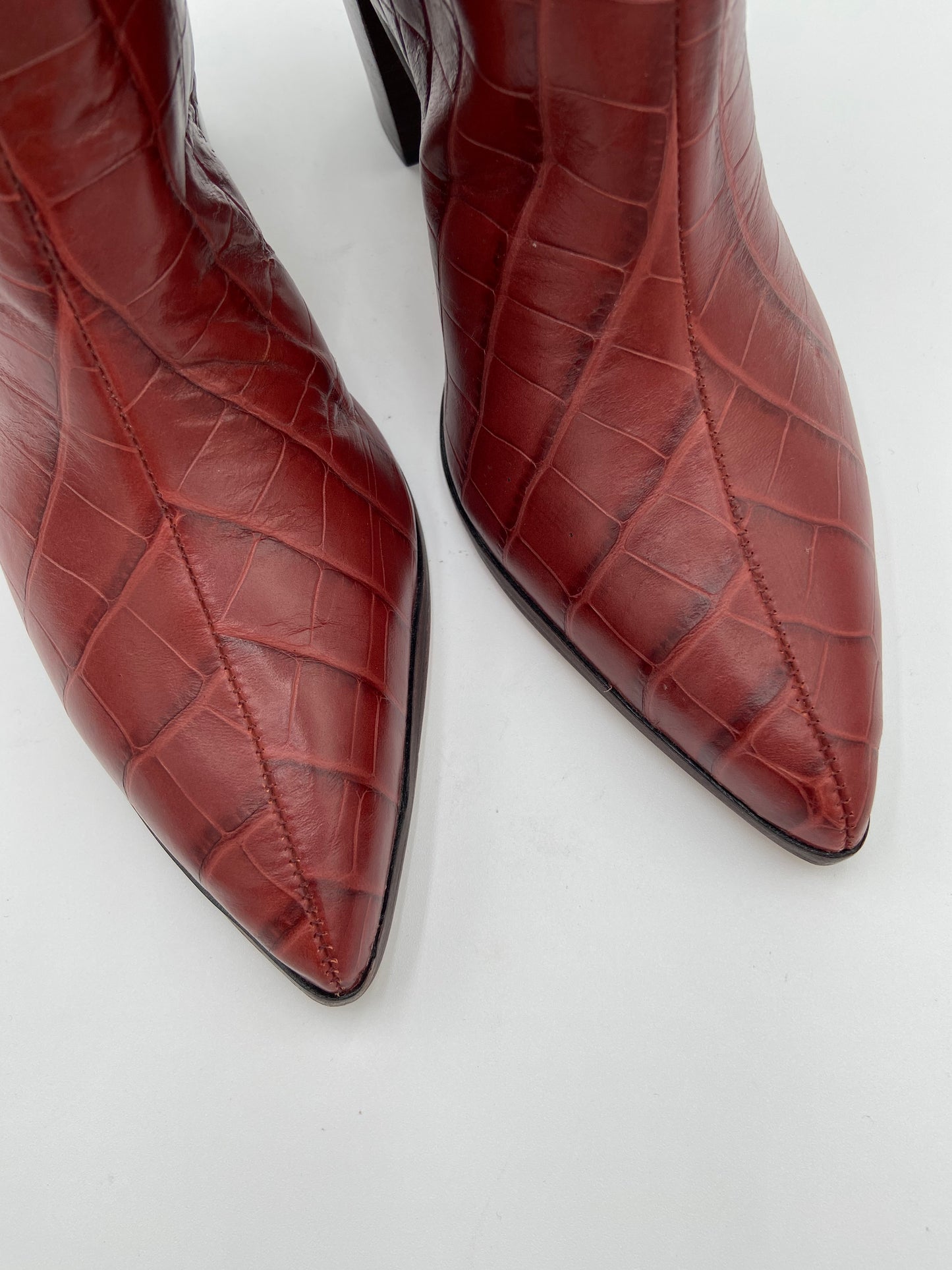 Schutz Maryana Block Boots in Croc Brown Red