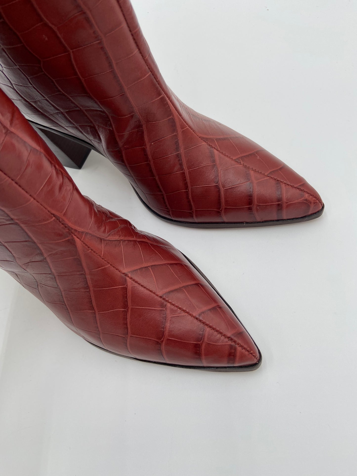 Schutz Maryana Block Boots in Croc Brown Red