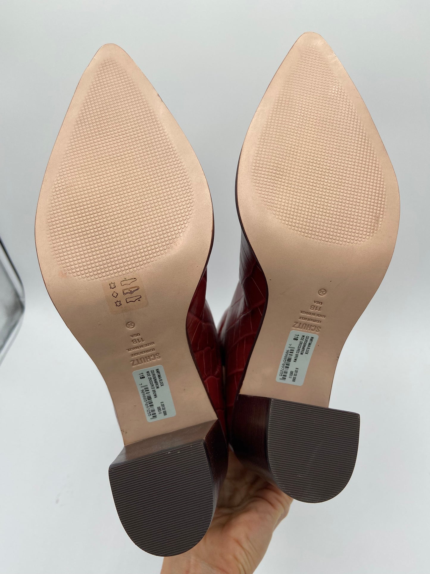 Schutz Maryana Block Boots in Croc Brown Red