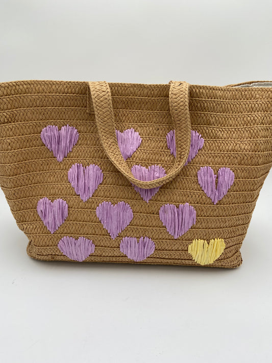 BTB Los Angeles Be Mine Straw Tote in sand/lavender