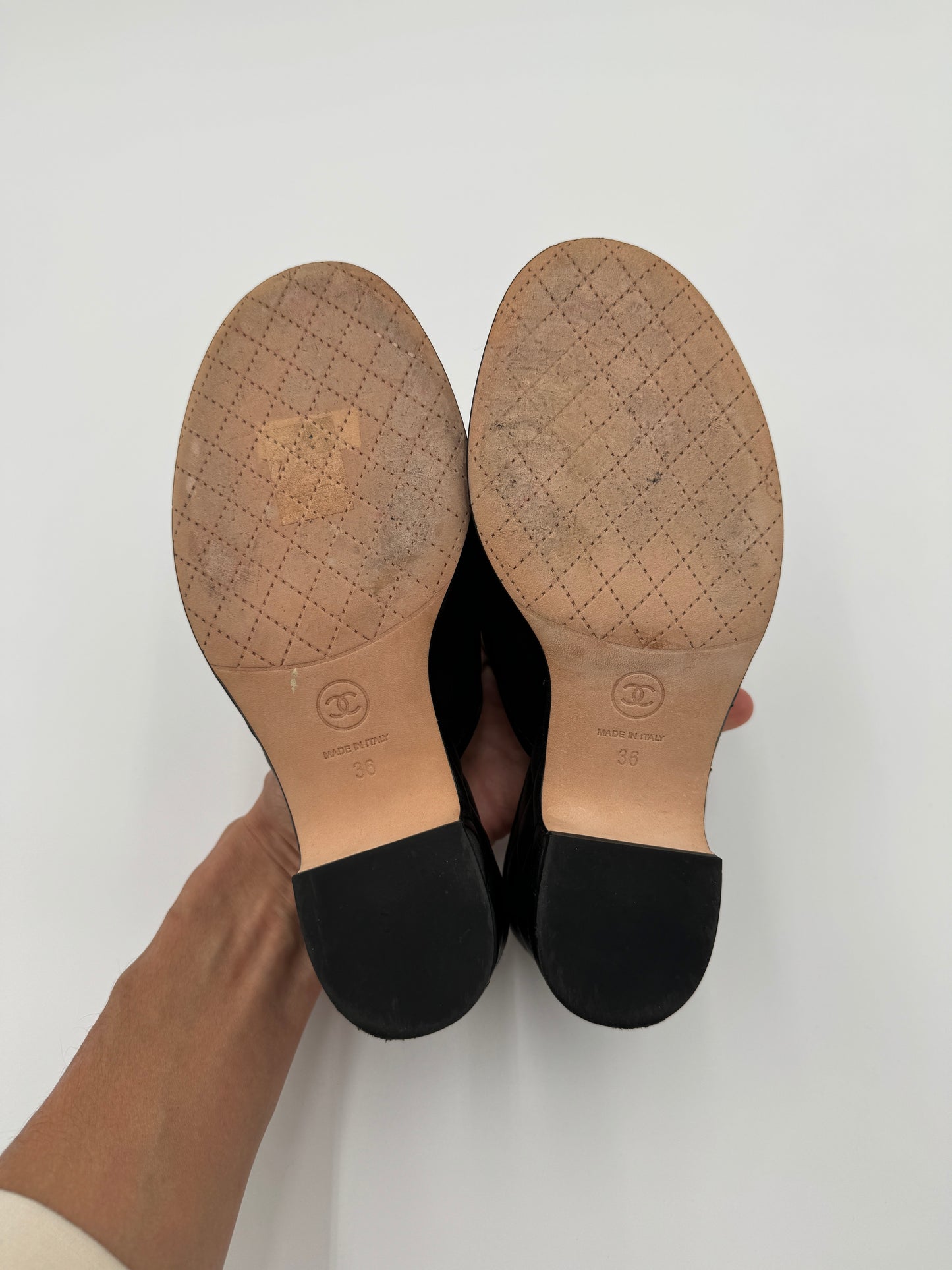 CHANEL Quilted Black Leather Interlocking CC Mules size 36
