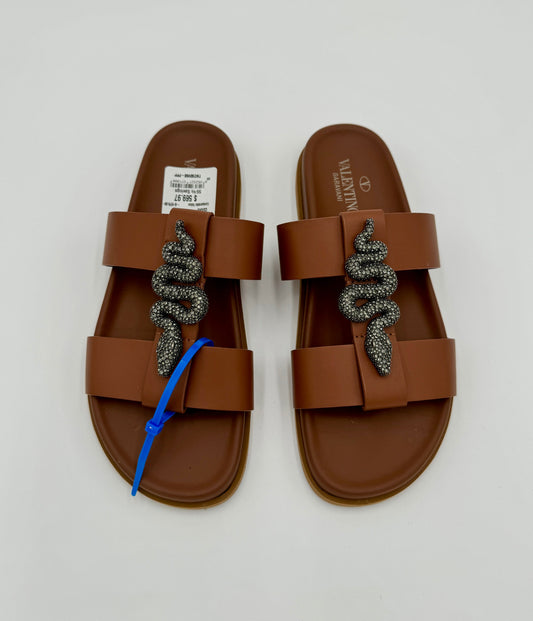 VALENTINO Crystal Embellished Serpent Calfskin Slides size 39