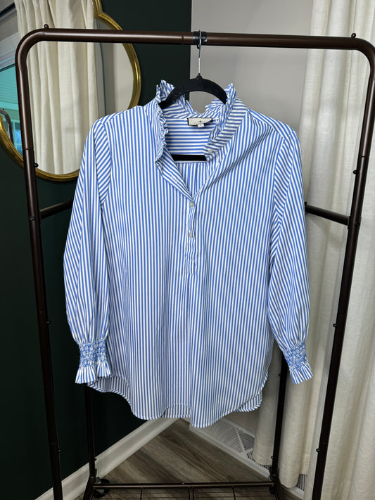 Tuckernuck Blue and White Stripe Teagan Popover Top size L