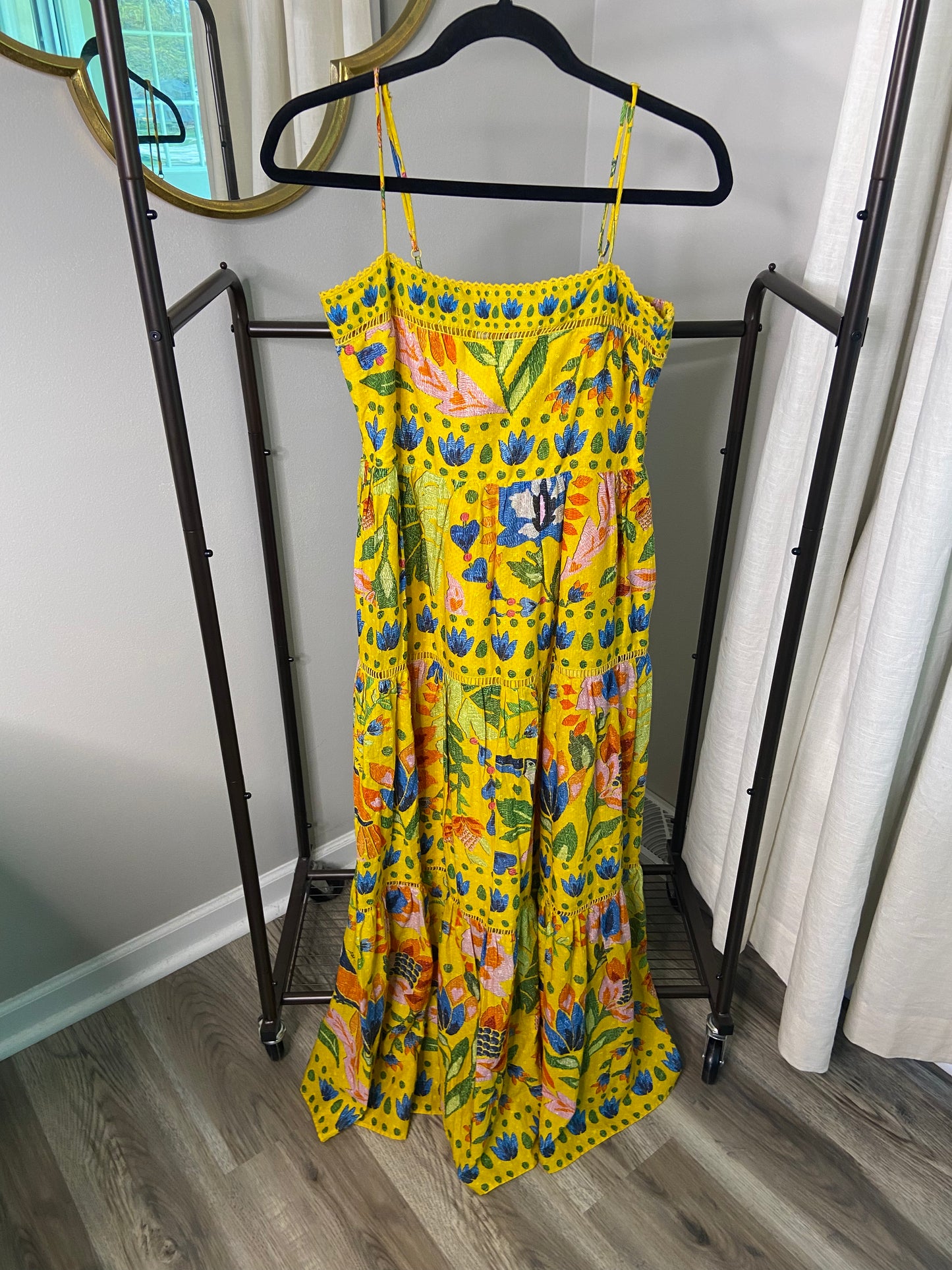 Farm Rio Yellow Summer Garden Sleeveless Maxi Dress size S