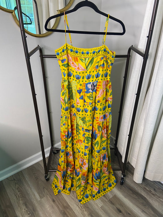 Farm Rio Yellow Summer Garden Sleeveless Maxi Dress size S