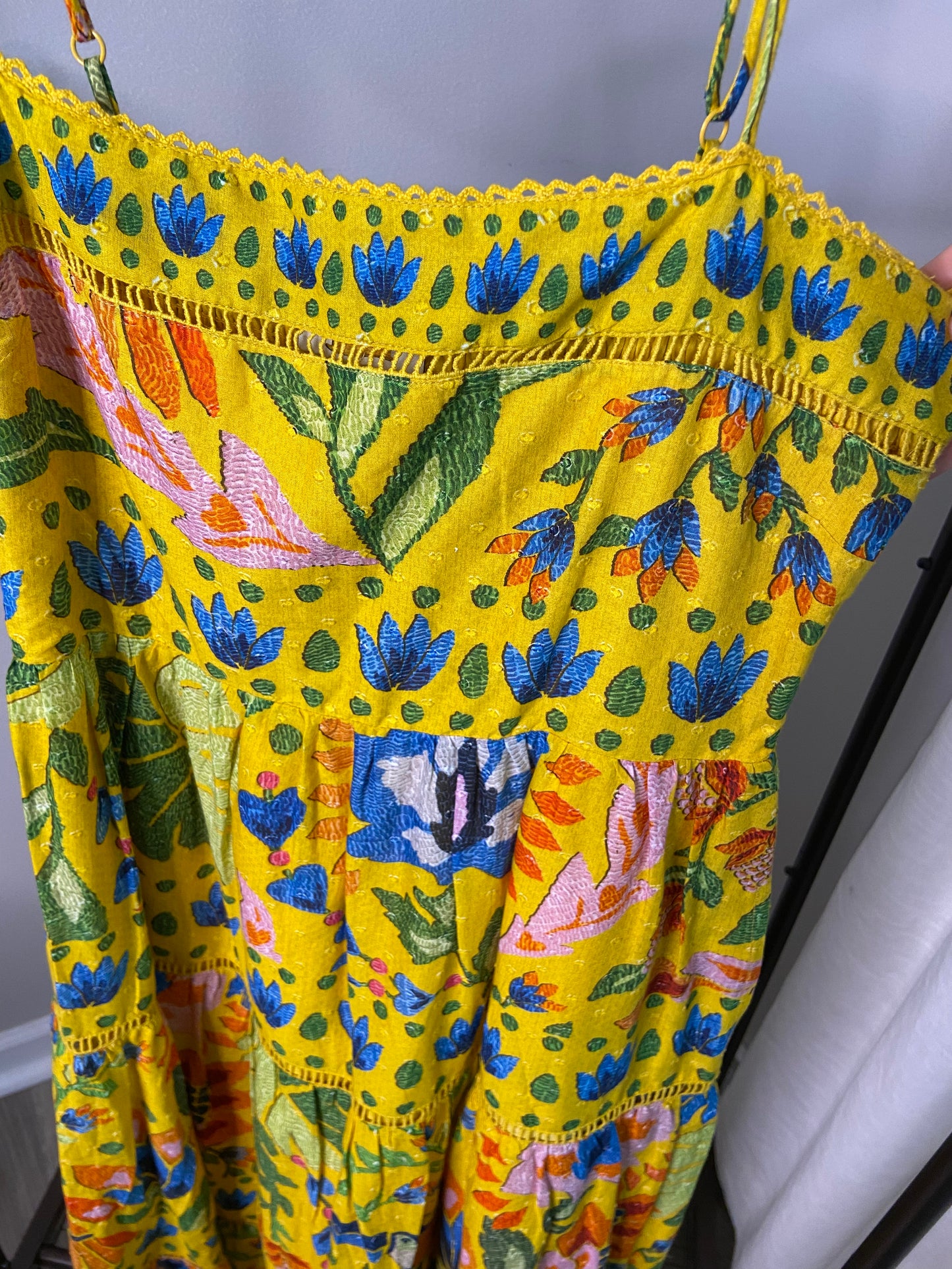 Farm Rio Yellow Summer Garden Sleeveless Maxi Dress size S