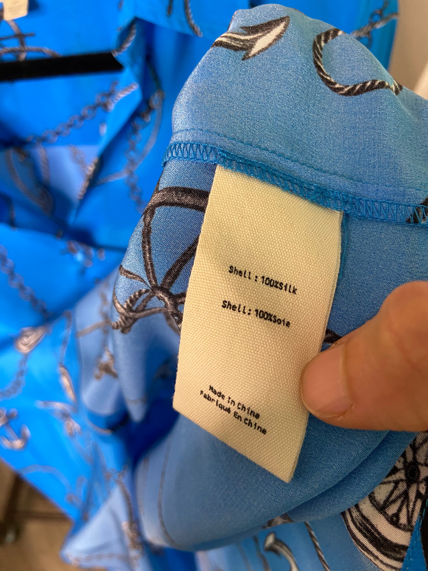 L'Agence Nina Blue Silk Anchor Print Blouse Top size S