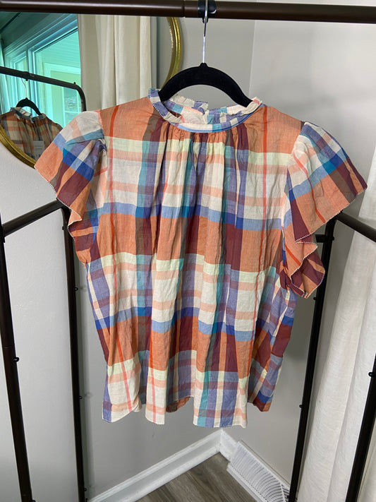 Trovata Birds of Paradis Carla Plaid Blouse size XS