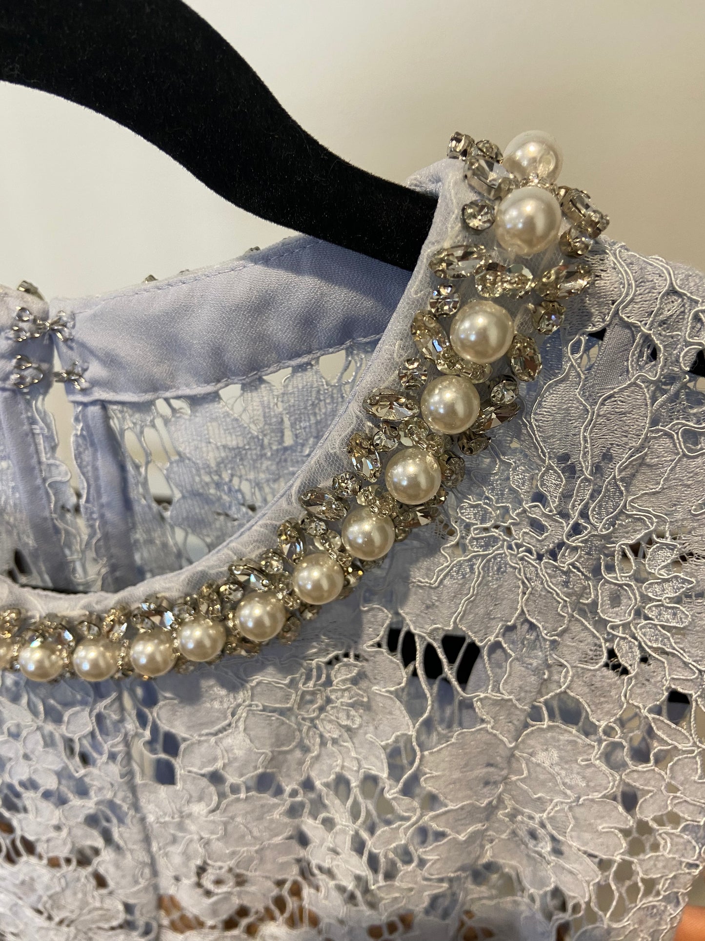 Self Portrait Blue Fine Lace Pearl Midi Dress size US 2