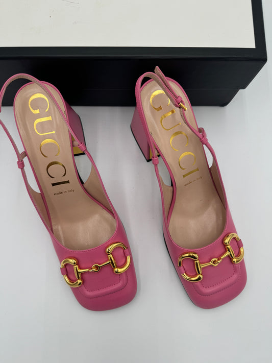 Gucci Horsebit Slingback Pump Block Heels size 39