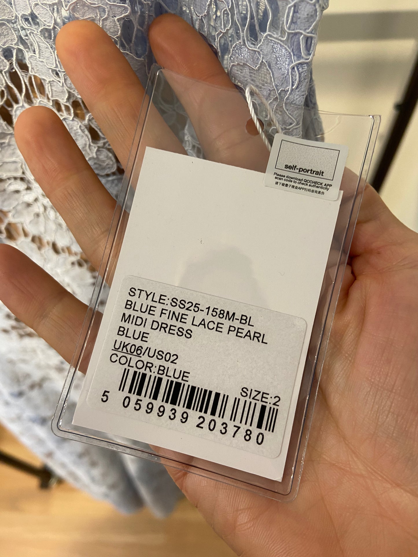 Self Portrait Blue Fine Lace Pearl Midi Dress size US 2