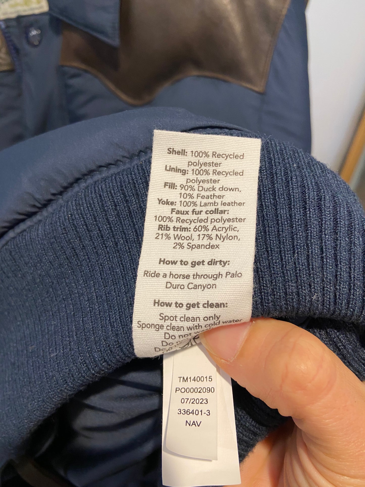 Tecovas Recycled Down Puffer Jacket size M men's