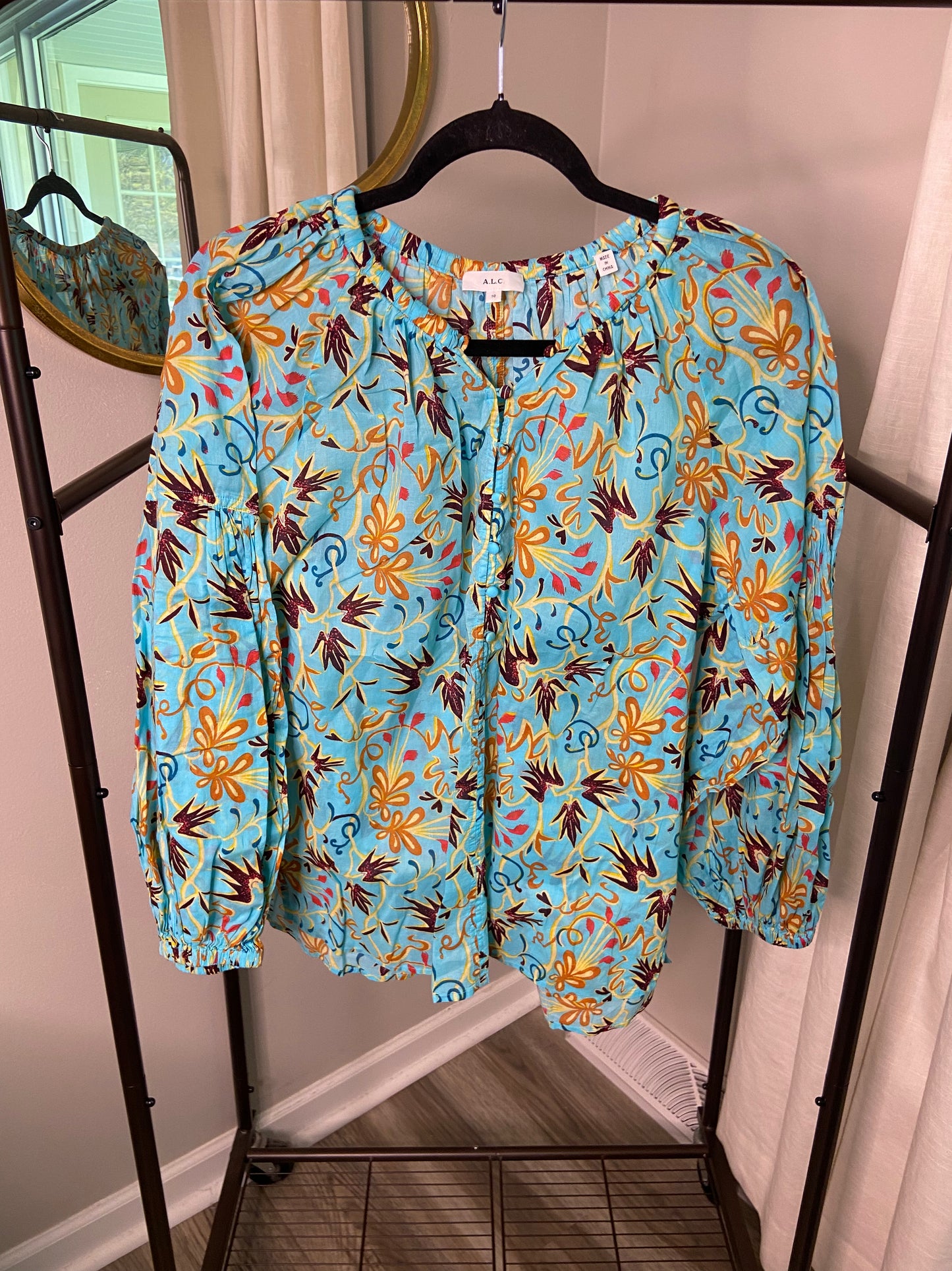 ALC Capri Floral Print Blouse In Grotto Multi size 10