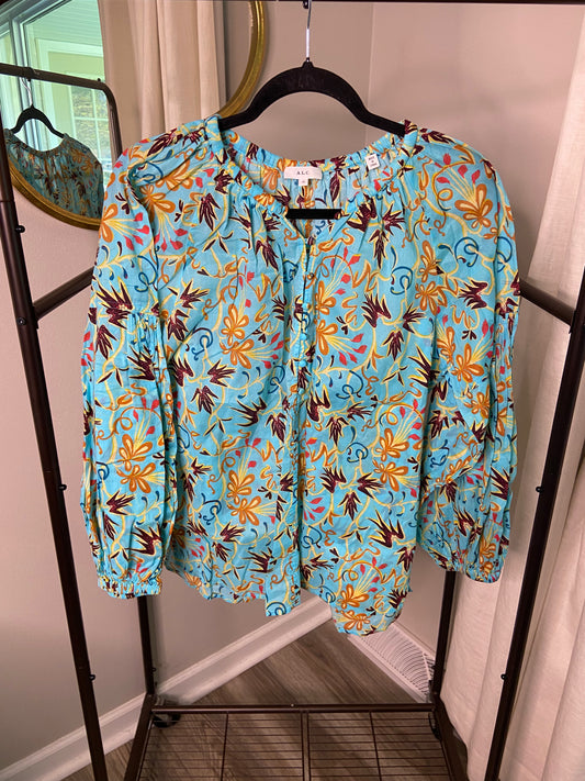 ALC Capri Floral Print Blouse In Grotto Multi size 10
