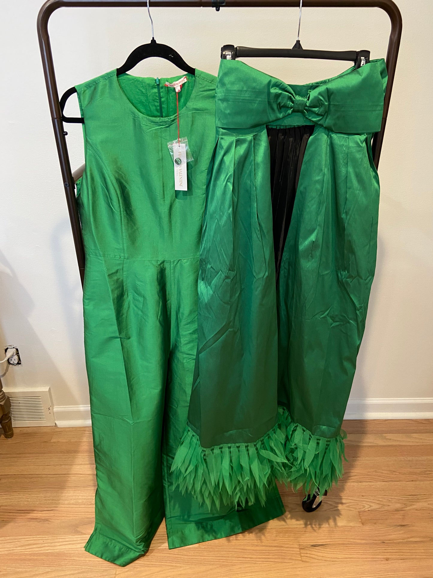 Frances Valentine Jody Jumpsuit Feather Fringe - Emerald size 4