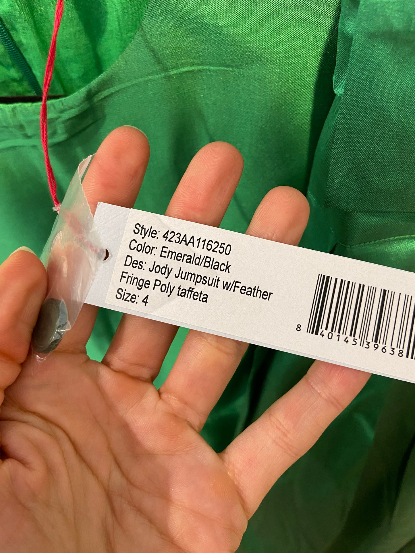 Frances Valentine Jody Jumpsuit Feather Fringe - Emerald size 4