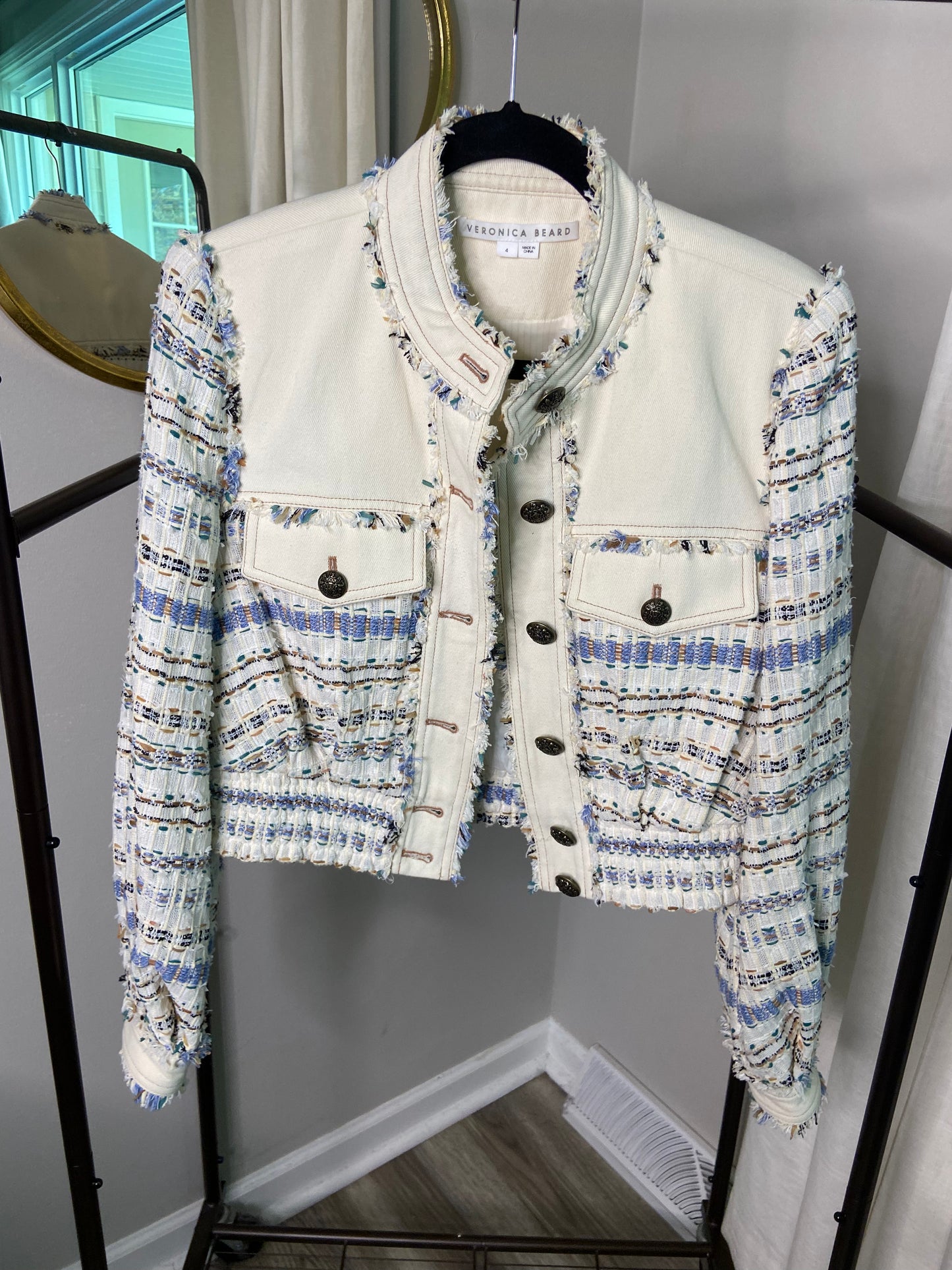 Veronica Beard Darren Jacket in Tweed Ecru Multi size 4