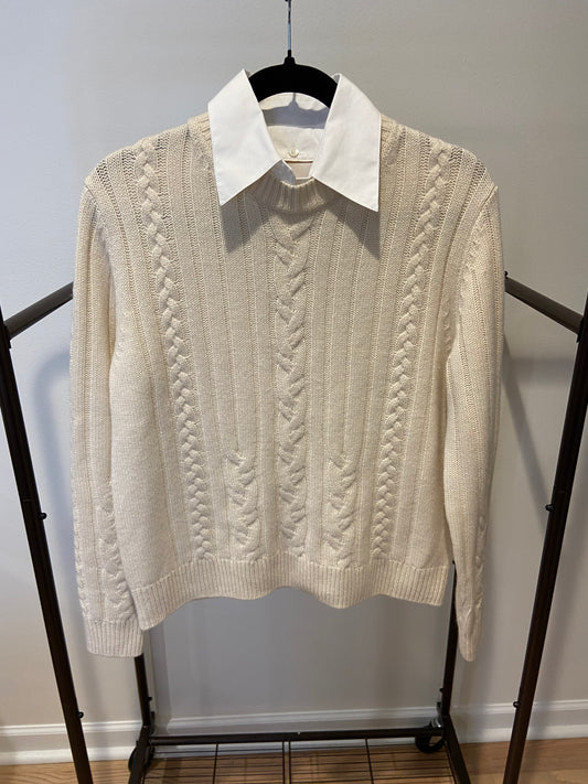 TWP Boy Cashmere Cable Sweater with Removable Shirt Collar size S