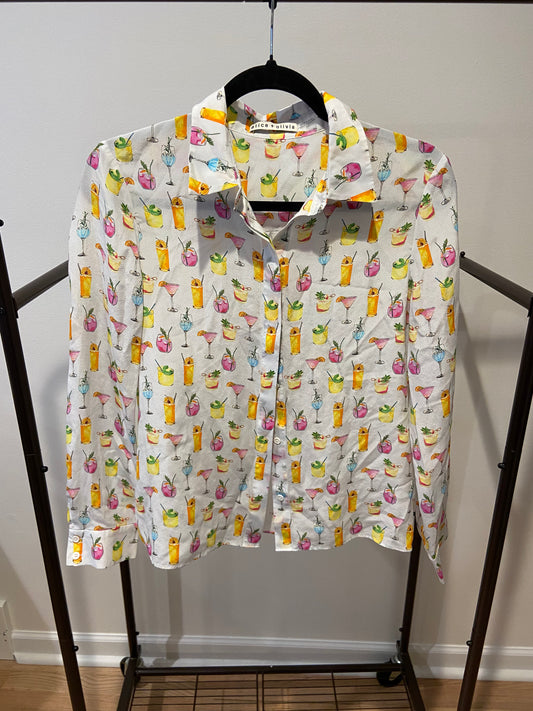 Alice and Olivia Willa Cocktail Print Silk Blouse size M