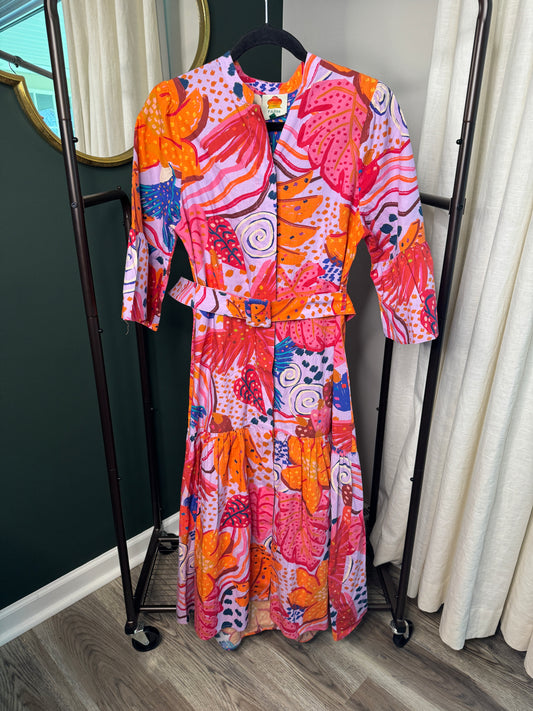 Farm Rio Botanical Print Belted Midi Dress size M