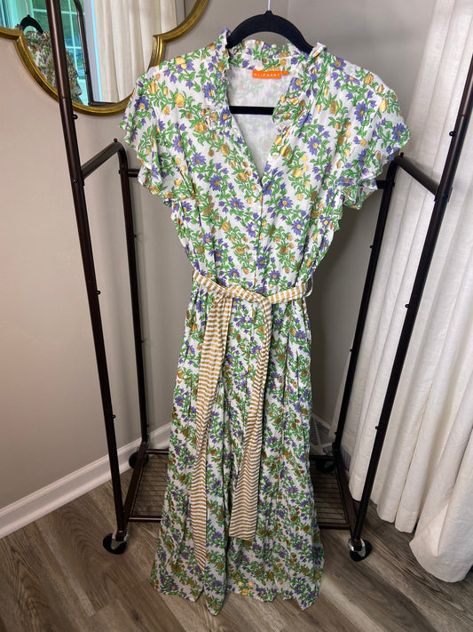 Oliphant Ruffle Collar Button Maxi Dress in Lupina Periwinkle size XL