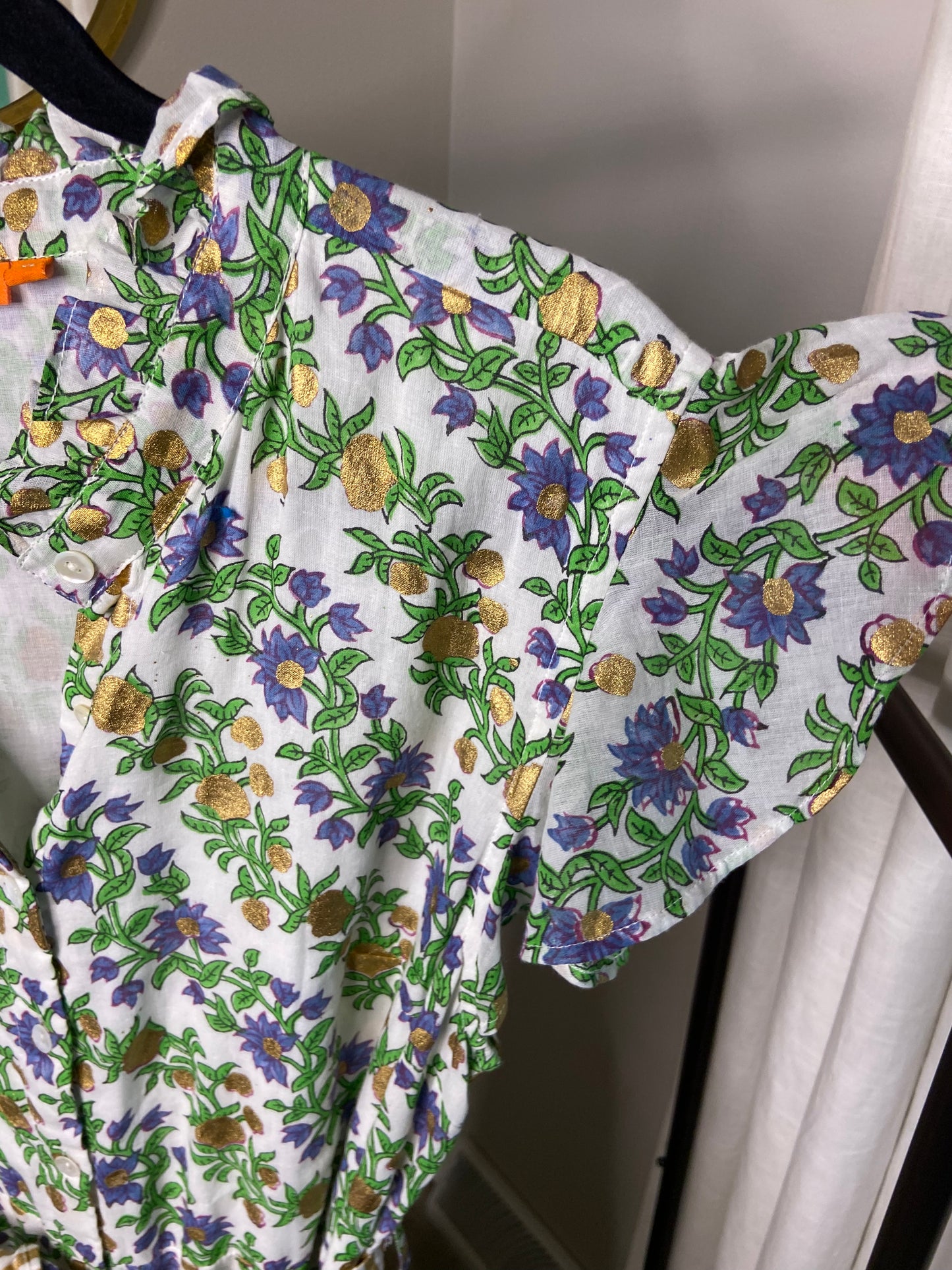 Oliphant Ruffle Collar Button Maxi Dress in Lupina Periwinkle size XL