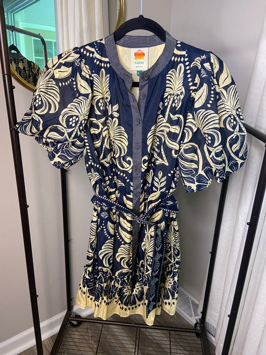 Farm Rio Blue Ainika Tropical Splendor Mini Dress size XS