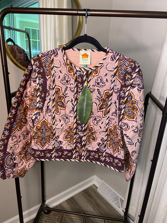 Farm Rio Glam Quilted Tapestry Burgundy Jacket size S