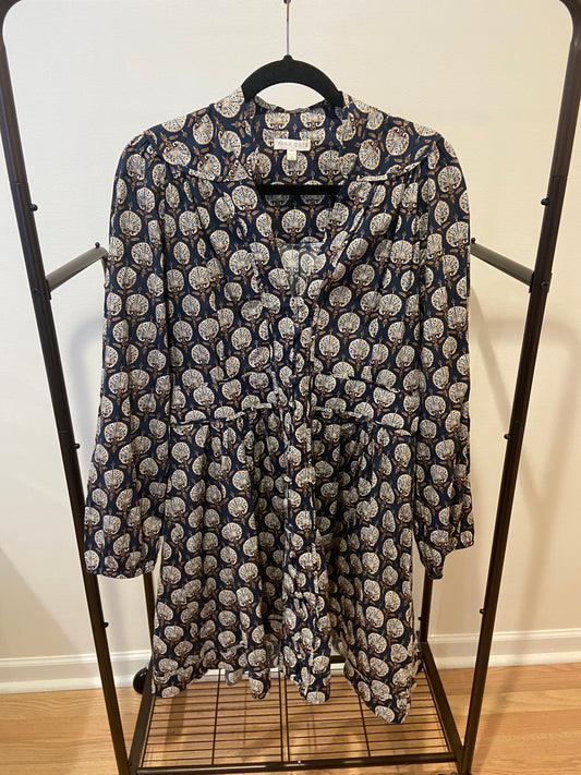 Anna Cate Blue Blockprint Mini Dress size L