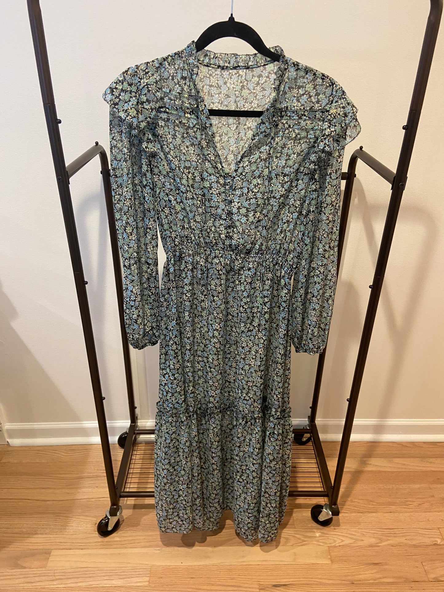 Maje Renaza Floral Print, Recycled Polyester Blend Midi Dress size S