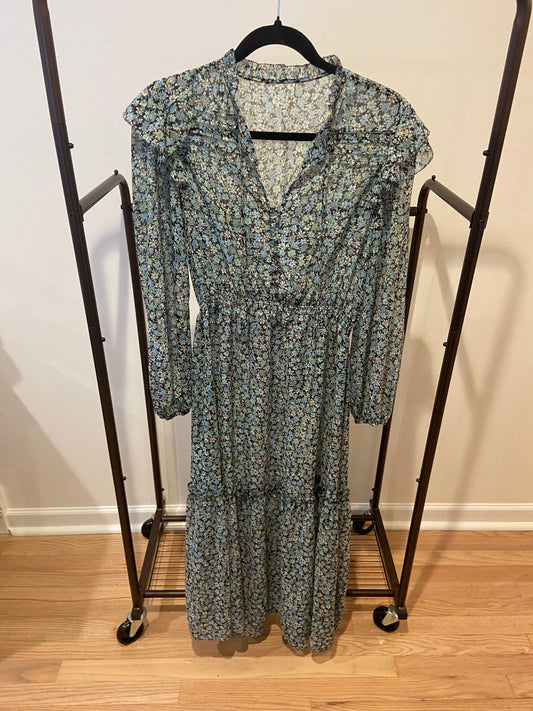 Maje Renaza Floral Print, Recycled Polyester Blend Midi Dress size S