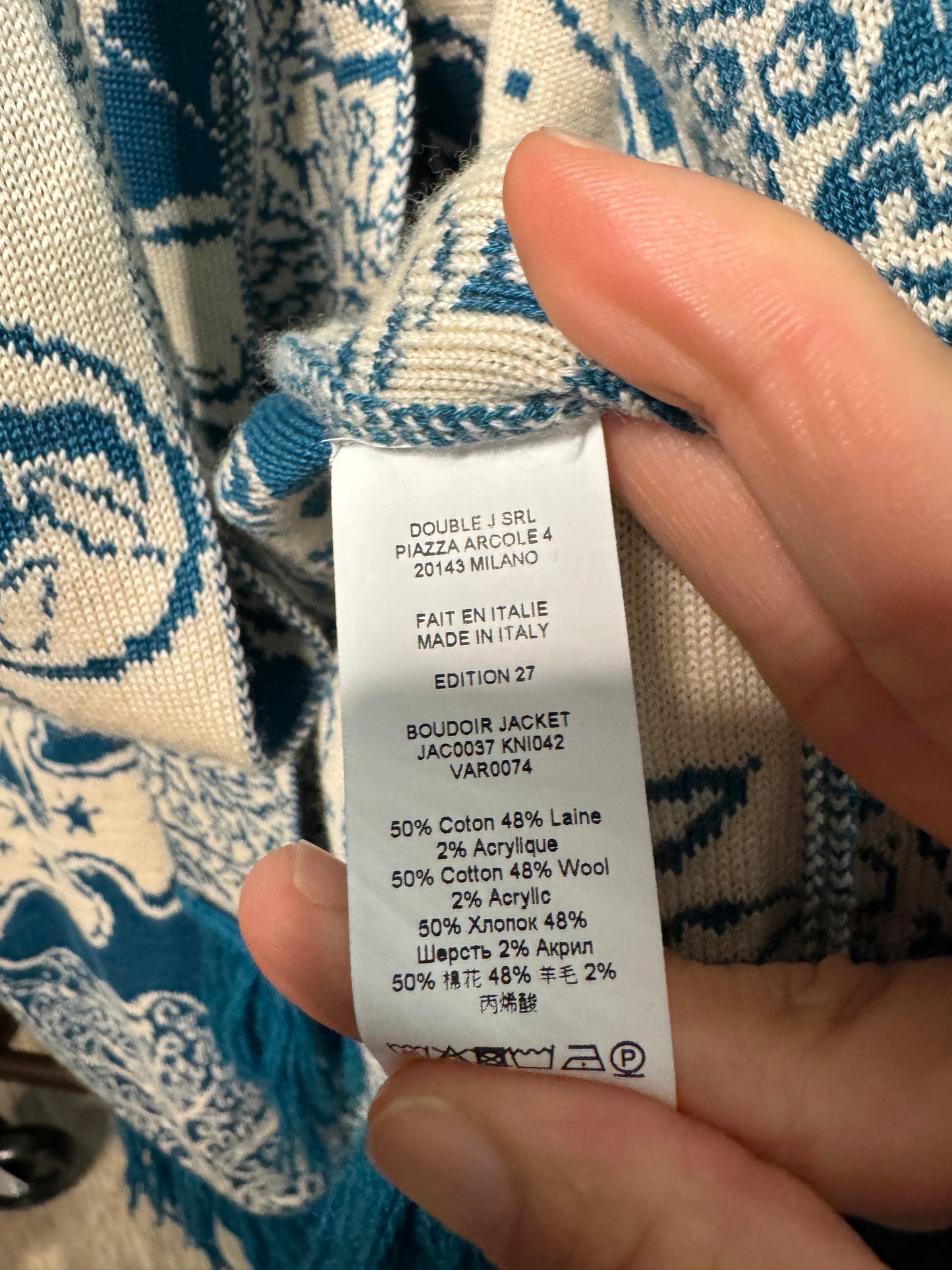 La DOUBLE J Ionic Petrolio Jacquard Boudoir jacket size L