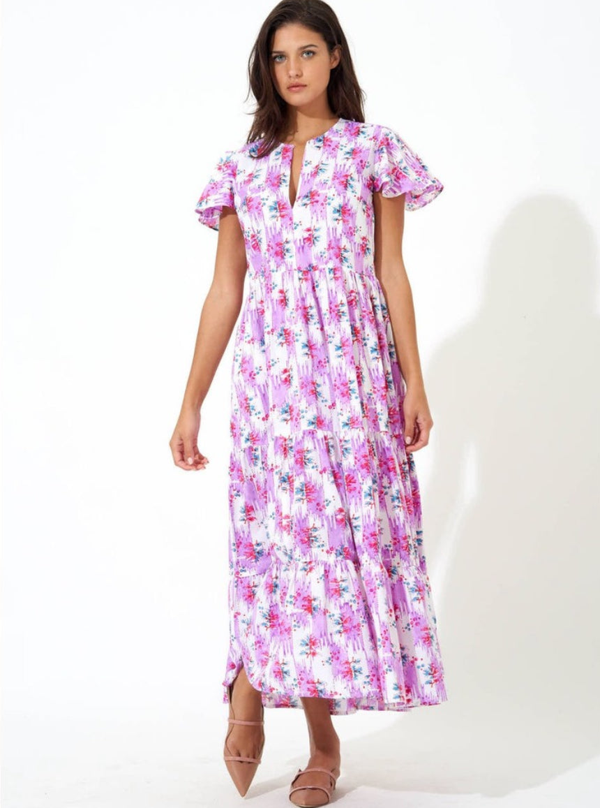 Oliphant Flutter Sleeve Midi Dress size L