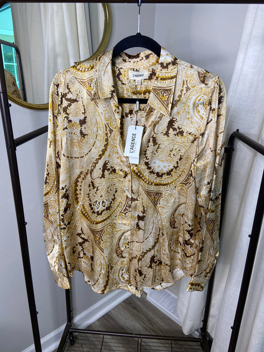 L'Agence Tyler Silk Shirt Ivory Multi Boute Paisley size M