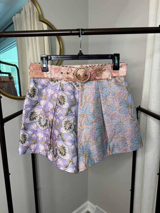 ZIMMERMANN Kaleidoscope Belted Silk-Cotton Shorts size 2 (M)