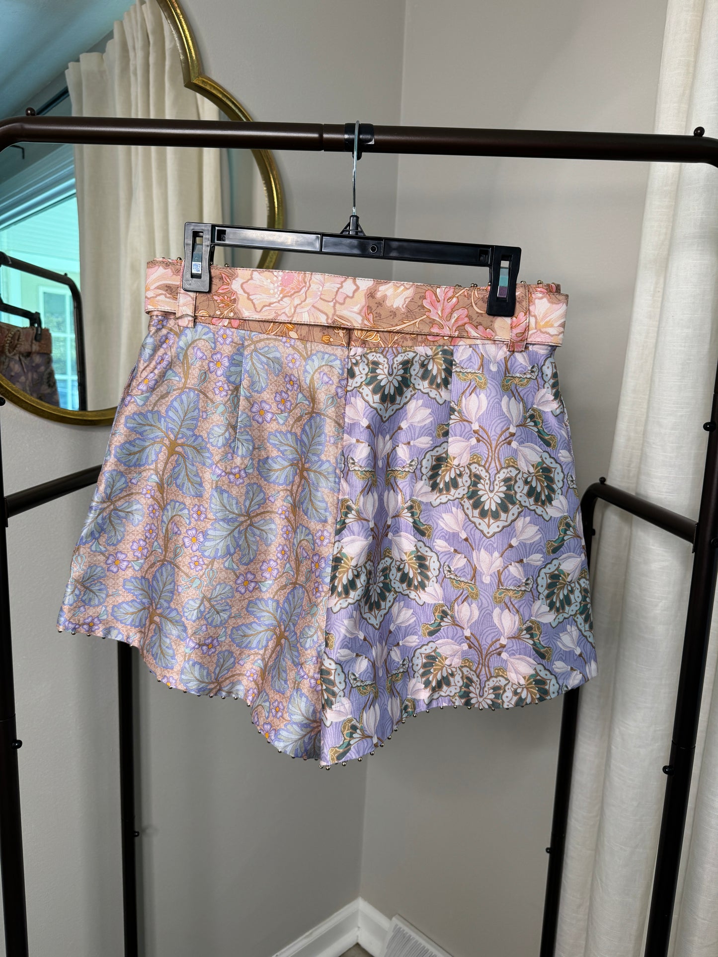ZIMMERMANN Kaleidoscope Belted Silk-Cotton Shorts size 2 (M)