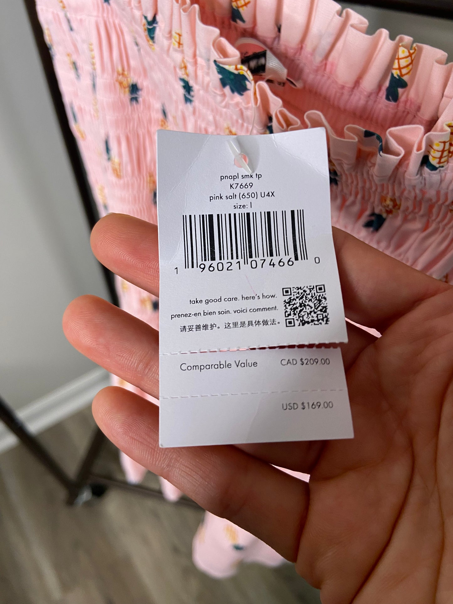 Kate Spade Pink Salt Pineapple Smock Shirt size L