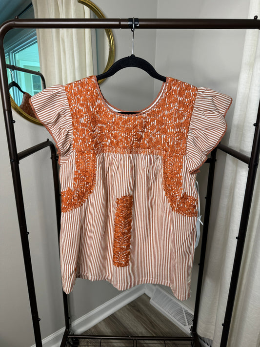 J. Marie Flutter Sleeve Embroidered Top size XS