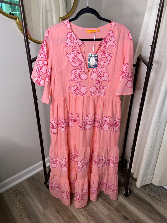 Oliphant Flirty Vneck Maxi in Tangier Pink size L