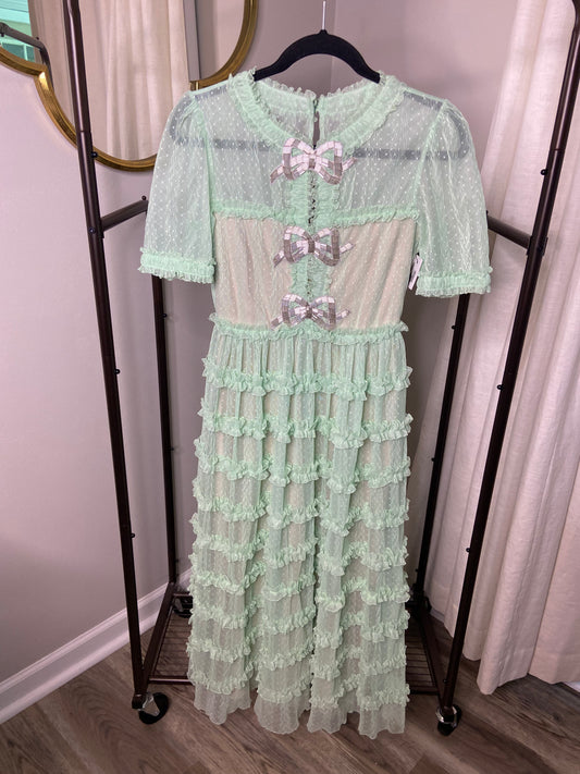 Saloni Camille Tiered Embellished Flocked Tulle Midi Dress size 2