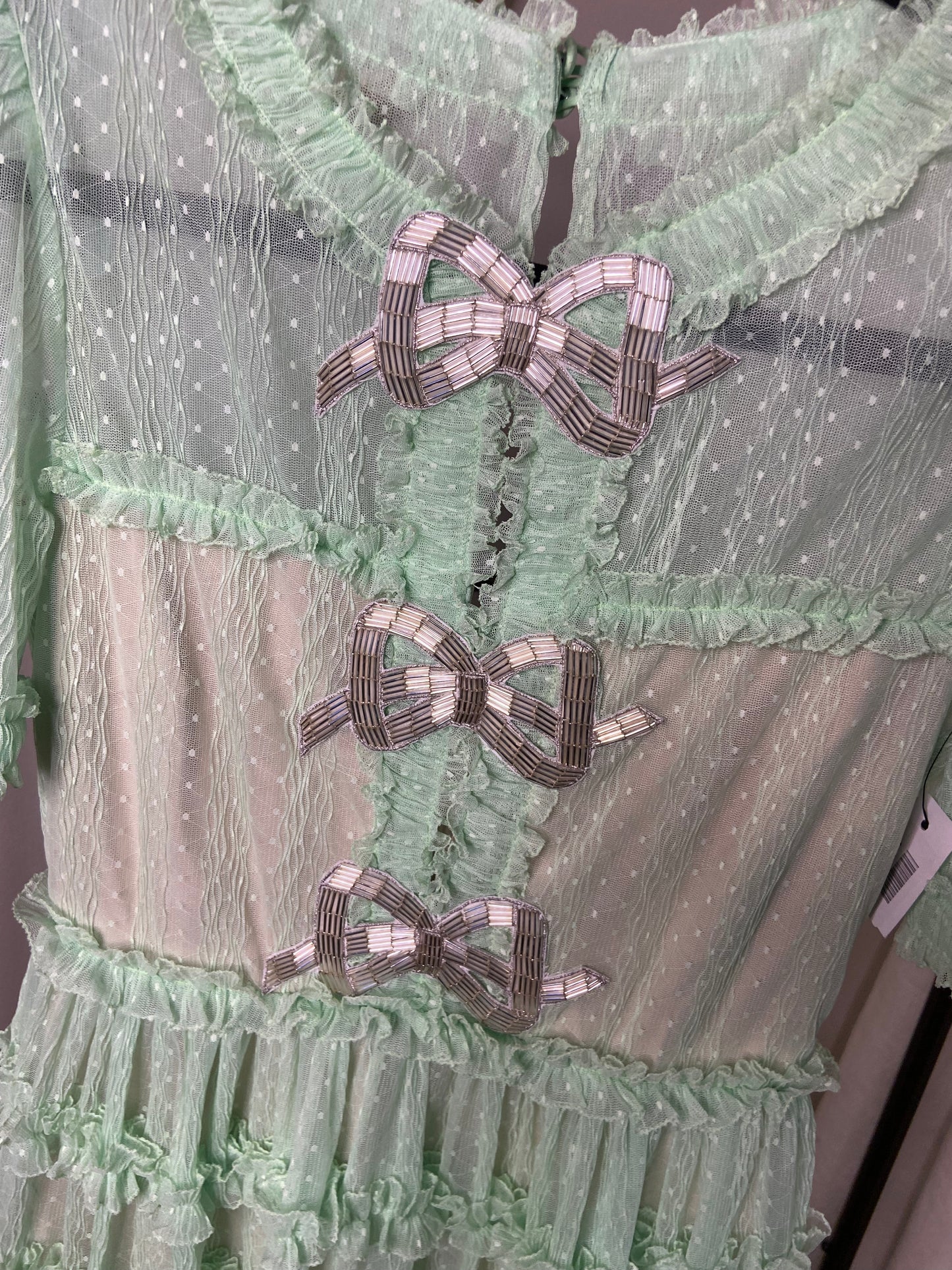 Saloni Camille Tiered Embellished Flocked Tulle Midi Dress size 2
