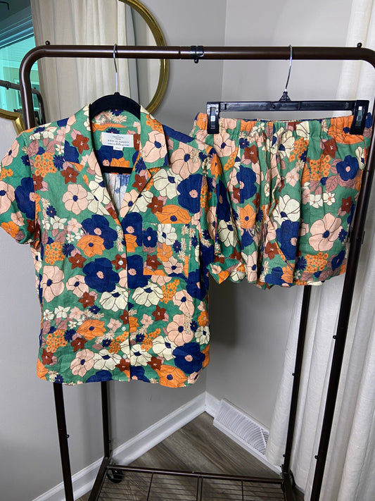 Trovata Margot Shirt and Flora Shorts Linen Set size XS/S