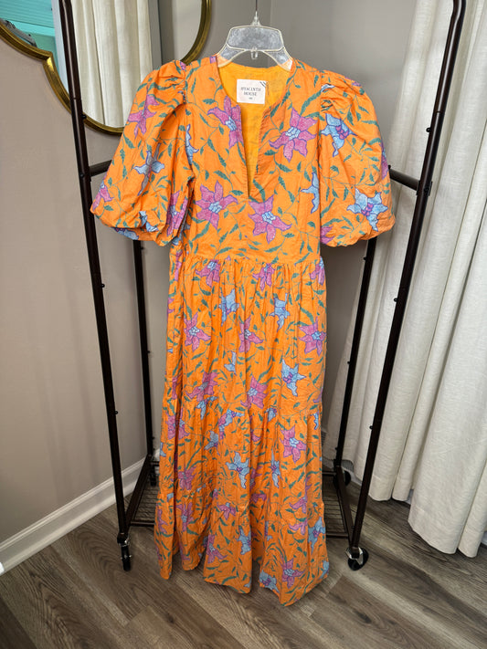 Hyacinth House Orange Multi Floral Cisco Maxi Dress size XXS