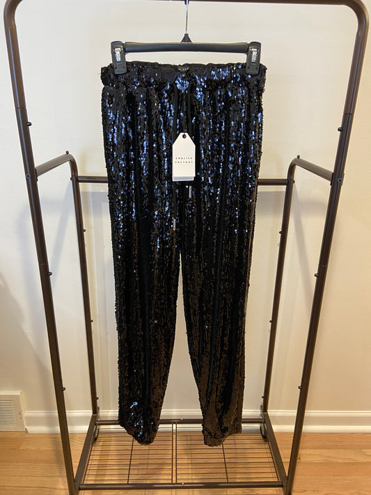 English Factory Black Sequin Joggers size XS