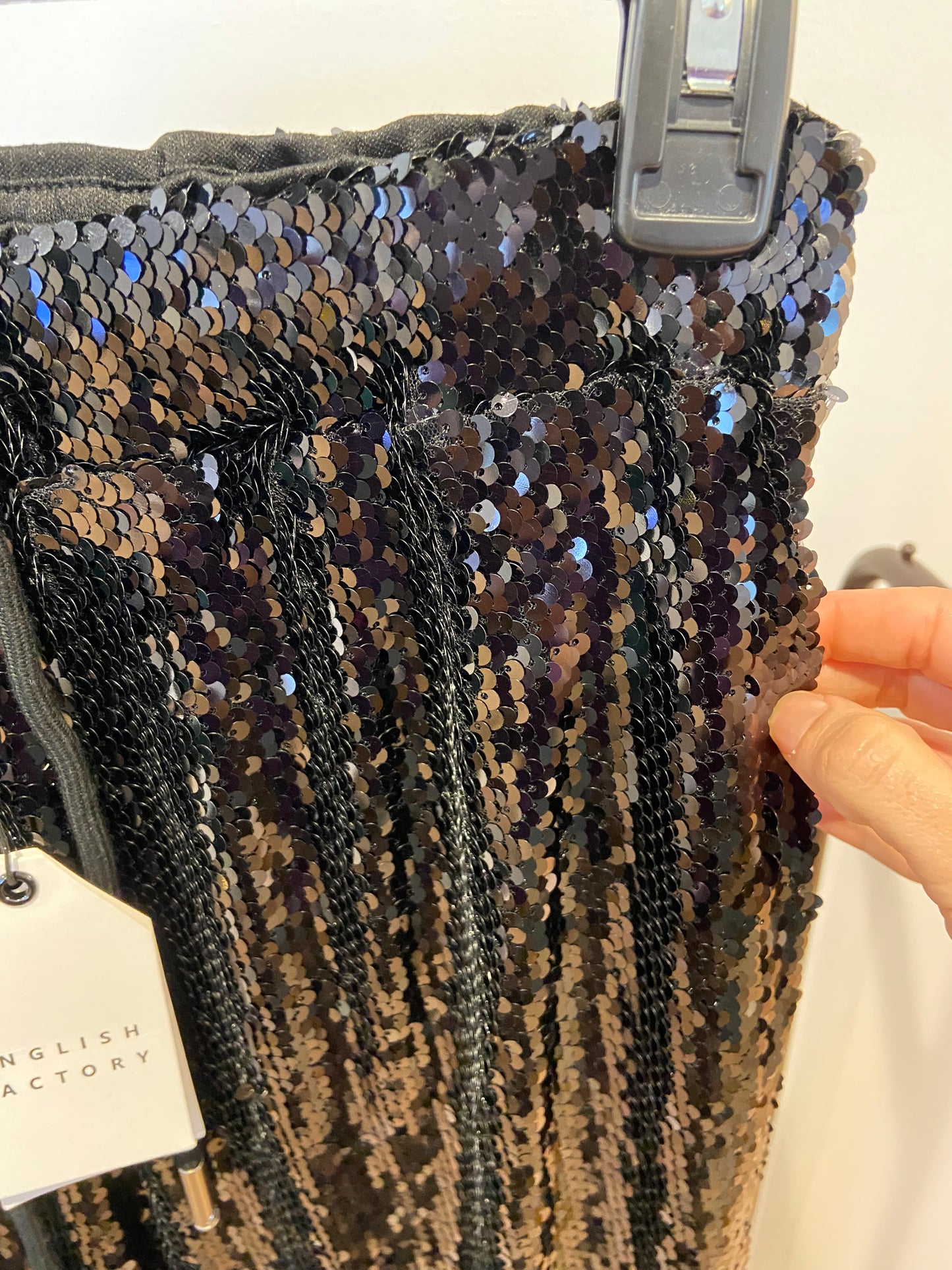 English Factory Black Sequin Joggers size XS
