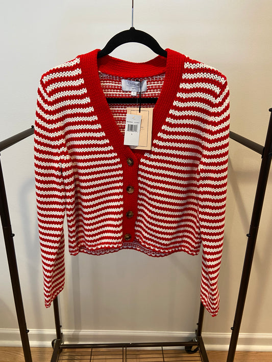 La Ligne Fine Stripe Mini Marina Cardigan - red/cream size L