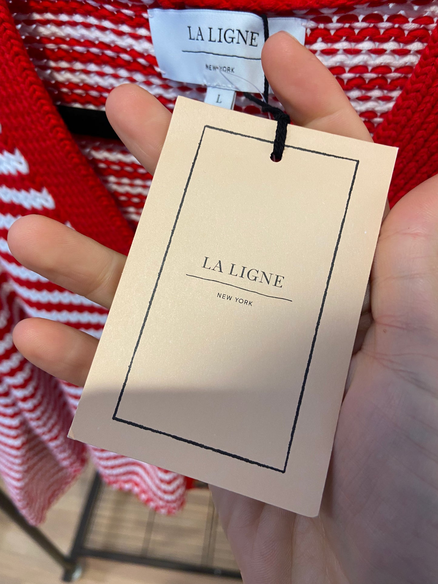 La Ligne Fine Stripe Mini Marina Cardigan - red/cream size L