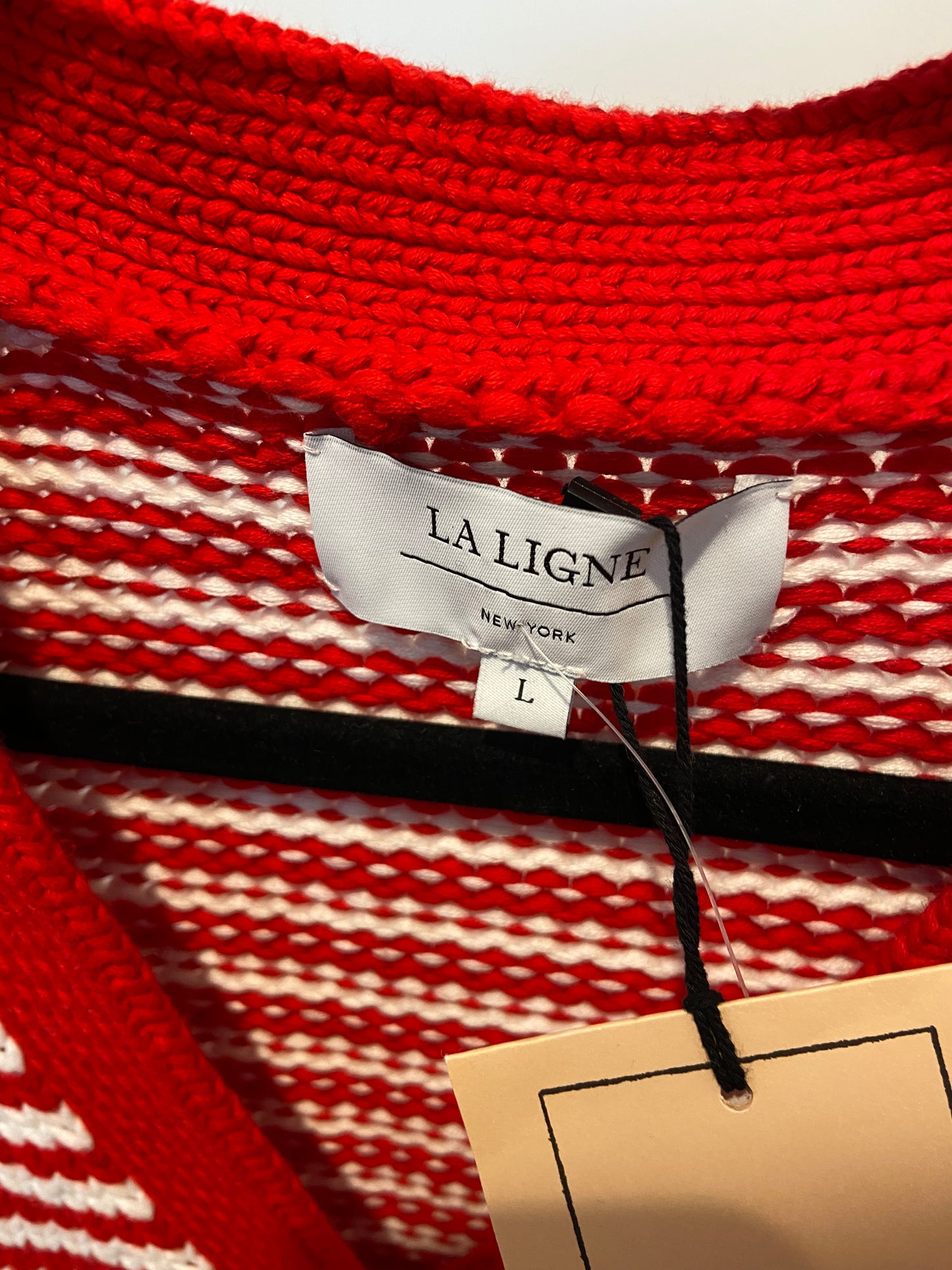 La Ligne Fine Stripe Mini Marina Cardigan - red/cream size L